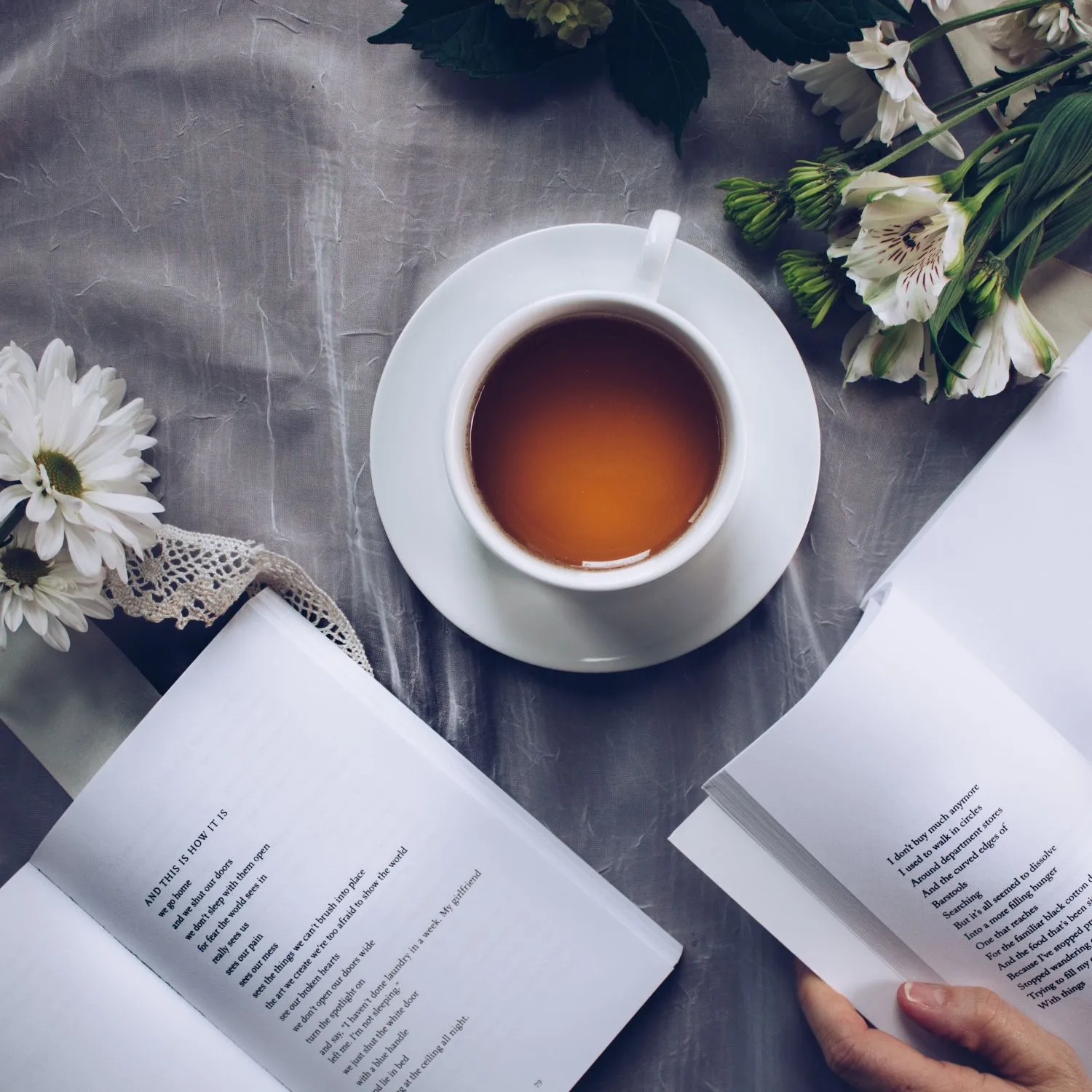 a cup of tea with books
