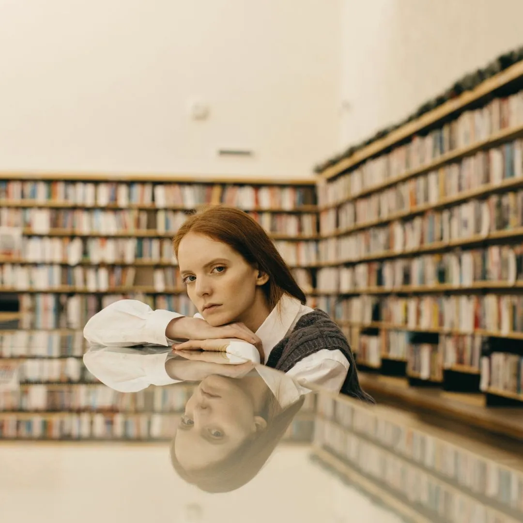 Sad girl in bookstore
