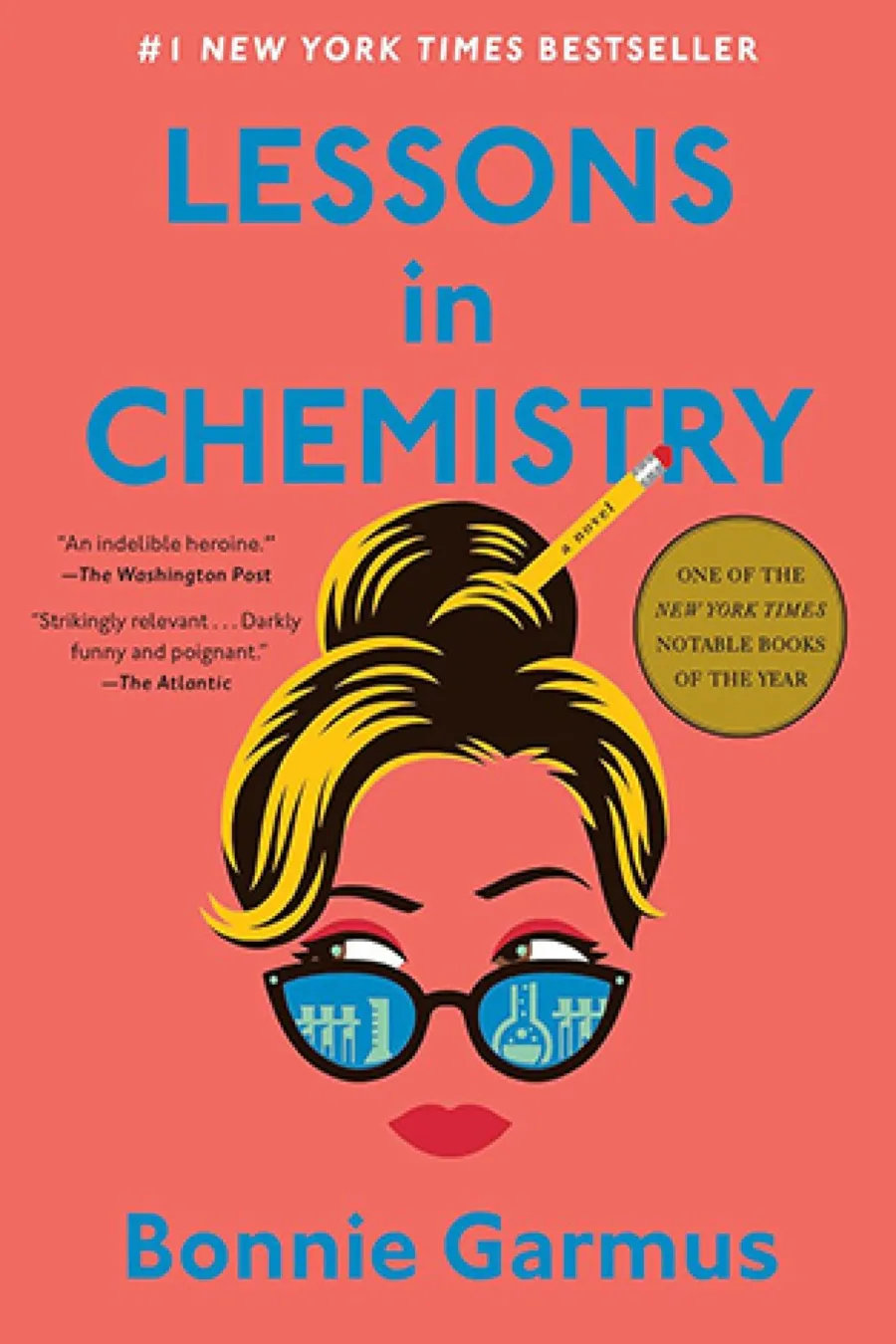 Lessons in Chemistry book cover by Bonnie Garmus